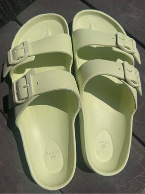 Shade & Shore Light Green Double Buckle Slide Sandals